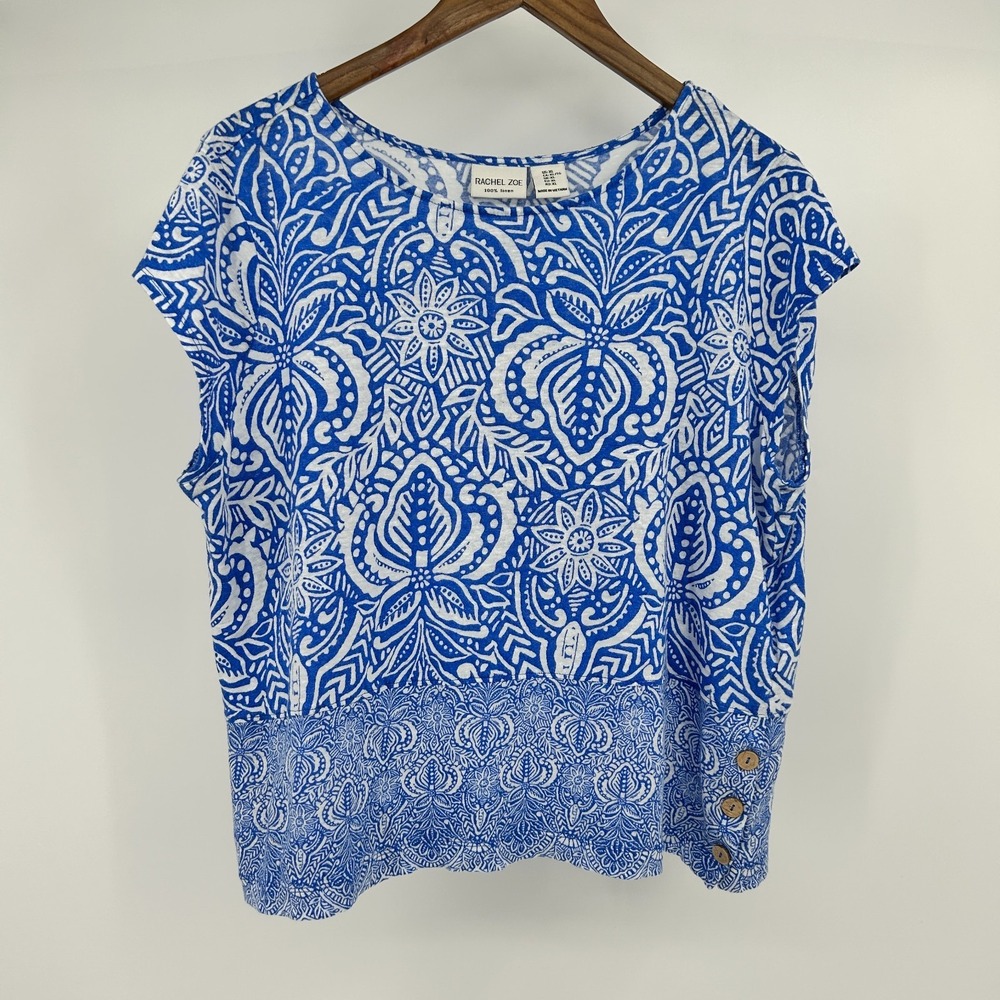 Coastal Boxy 100% Linen Top Womens XL Coastal Cottage Floral Lagenlook Boho